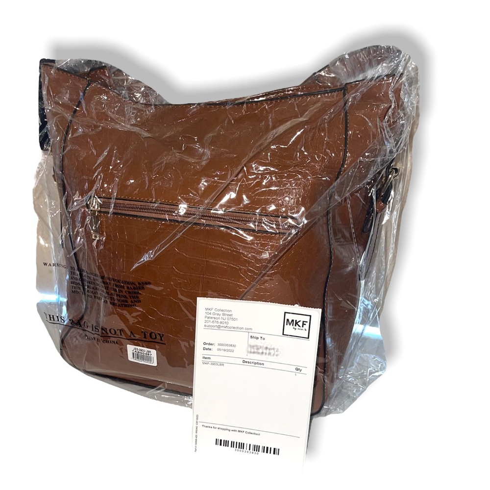 New MFK Collection By Mia K - Oday Hobo Vegan Leather Light Brown With Chain Bag - Picture 8 of 15